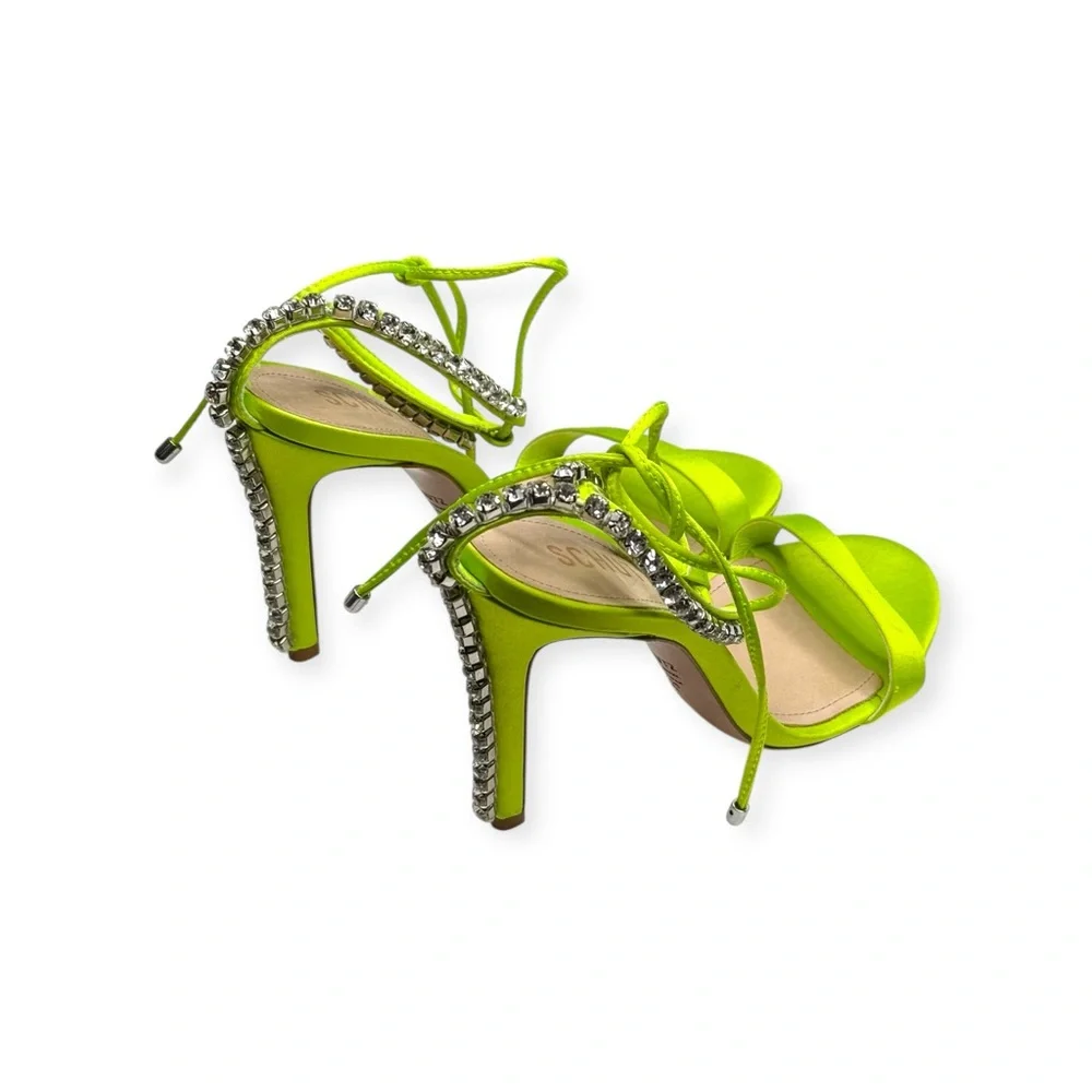 new Schutz 𒀭 Islah Satin + Crystal Heeled Sandals 𒀭Fresh Green [Neon] 𒀭 7.5M